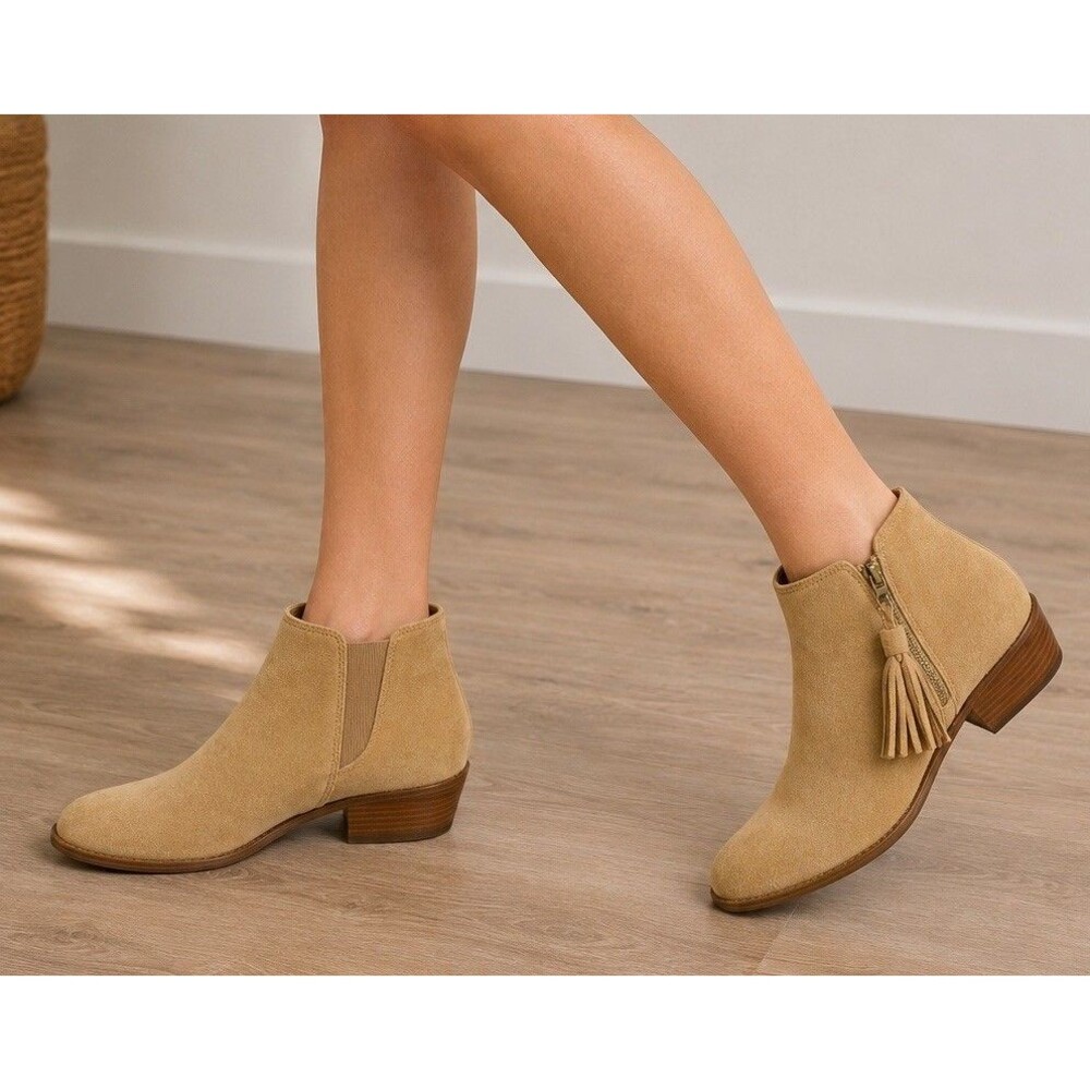 Zodiac Val Western Ankle Boots Women US 9M Beige Suede Side Zip Booties